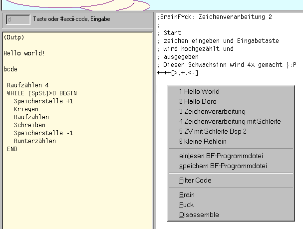 menu im codebereich